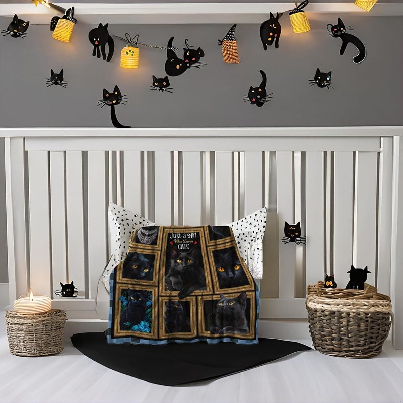 Levens Black Cat Blanket Gift for Girls Women, Just A Girl Who Loves Cats 50"x60" Soft Flannel Blankets for Cat Lovers Couch Sofa Bed, Kitty Black Cat Throw Blanket Birthday Gifts for Animal Lovers - Image 3